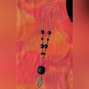 Elegant Black Beaded Necklace with Gold Chain